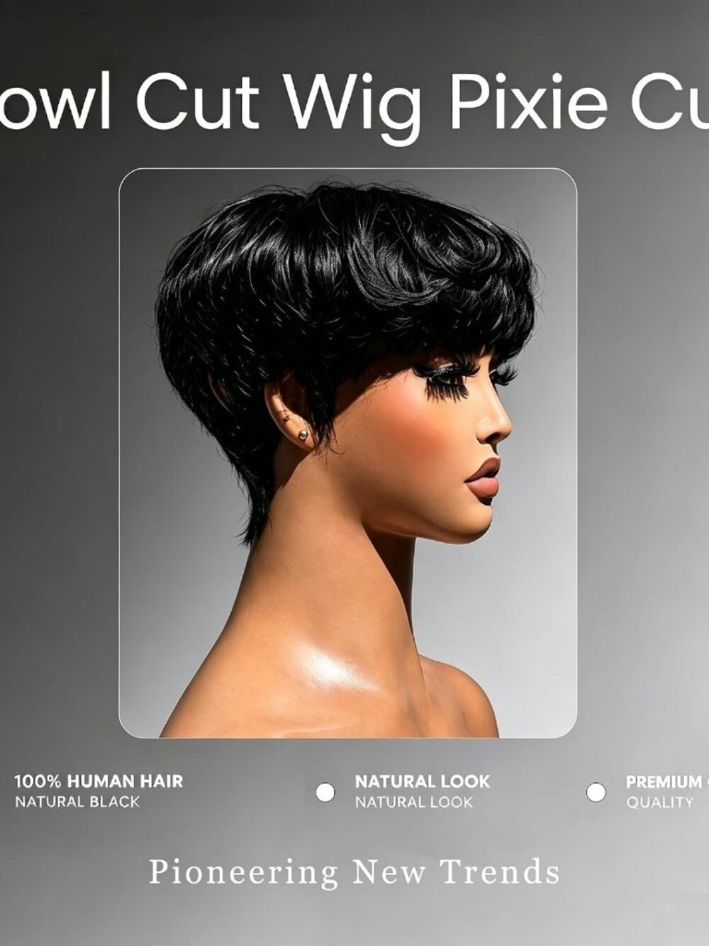 Pixie Cut Bowl Short Wavy 100% Human Hair 0501 - 1B Black Layered Wig